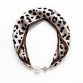 Ellison+Young Satin Twilly Scarf Necklace with Jeweled Magnetic Clasp: Cream Vintage Chain Print