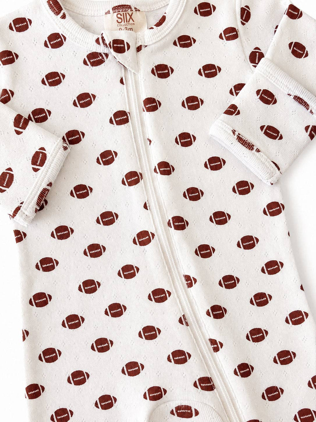 Football / Organic Pointelle 2-Way Zip Footie: 6 - 9 mo.