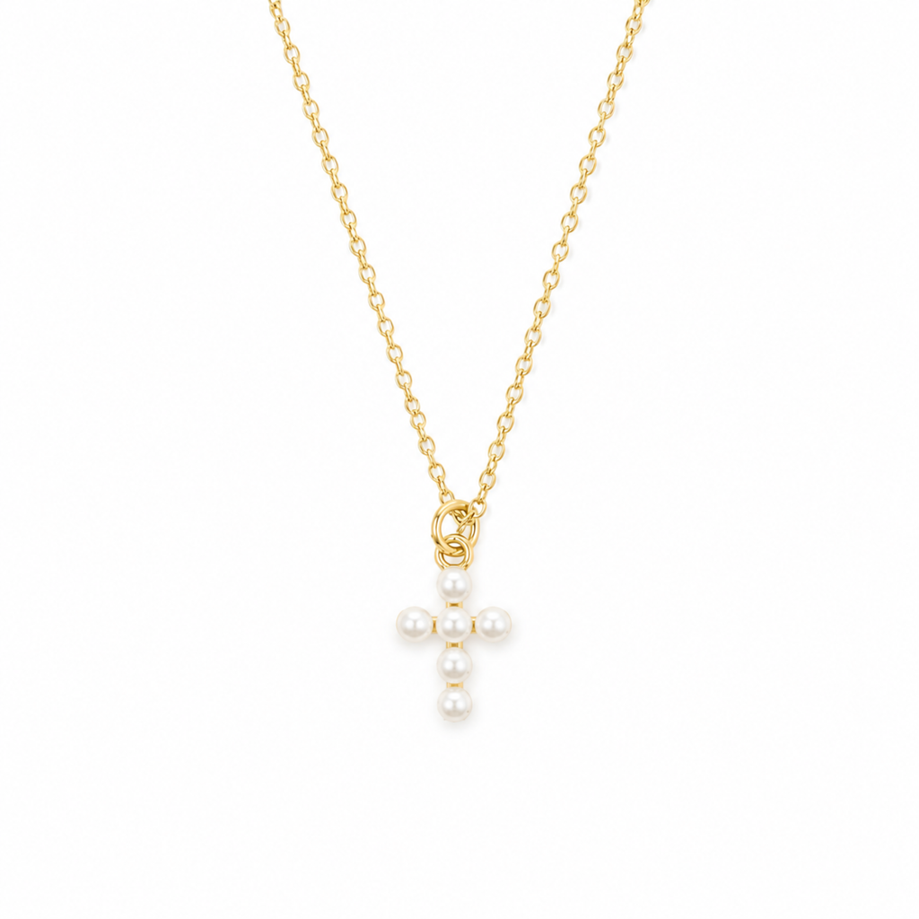 Shell Pearl Cross Necklace