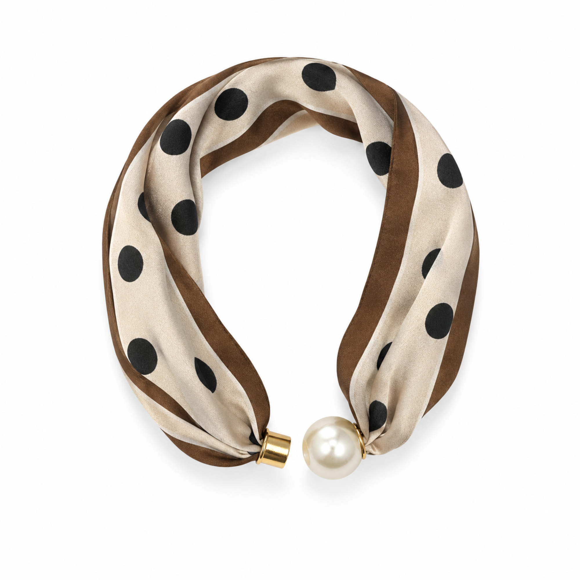 Ellison+Young Satin Twilly Scarf Necklace with Jeweled Magnetic Clasp: Polka Dot Print