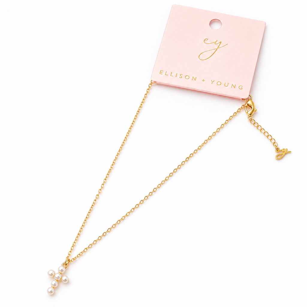 Shell Pearl Cross Necklace